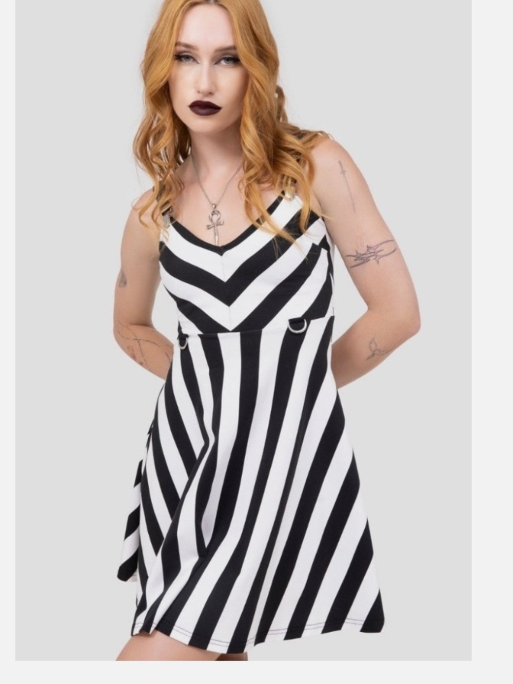 Killstar Black & White Stripe Mini Dress Size Medium